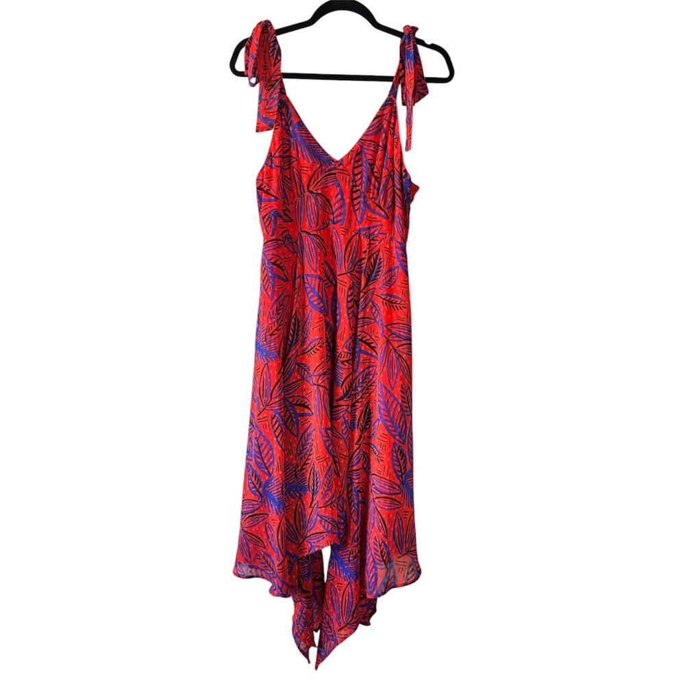 Alexis x Target Red Tropical Leaf Dress Women’s Medium NWT Asymmetrical Hem Boho - Picture 2 of 10